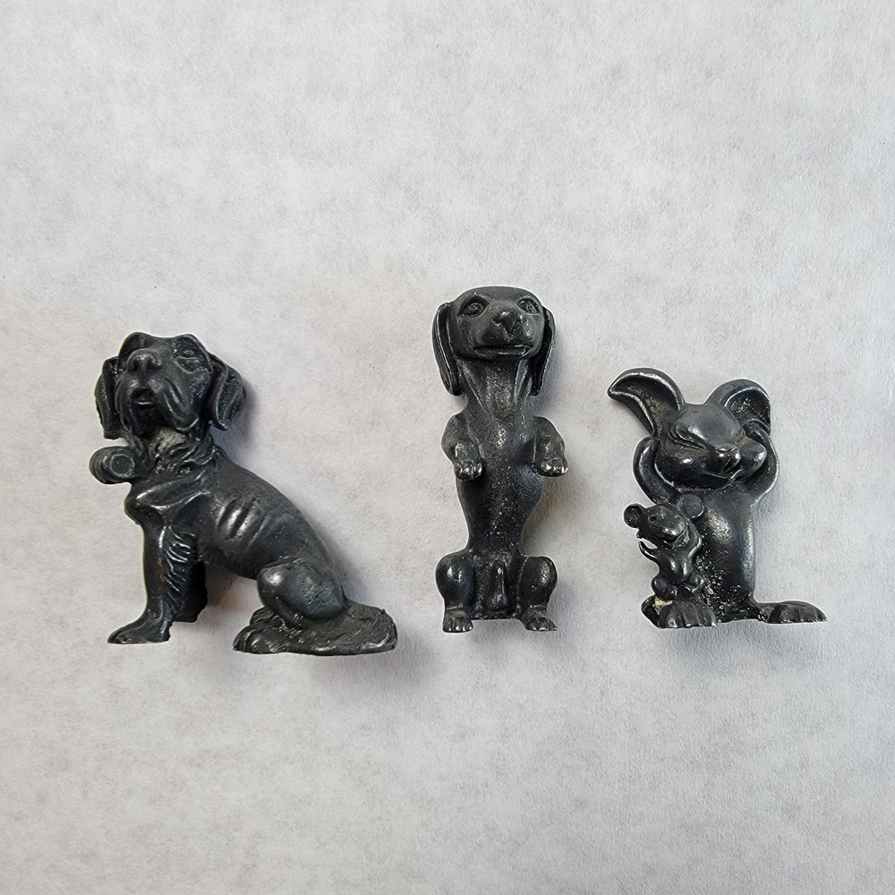 Maurizio Vintage Pewter Metal Mini Figurine Set Dog Dachshund Rabbit Mouse Trio